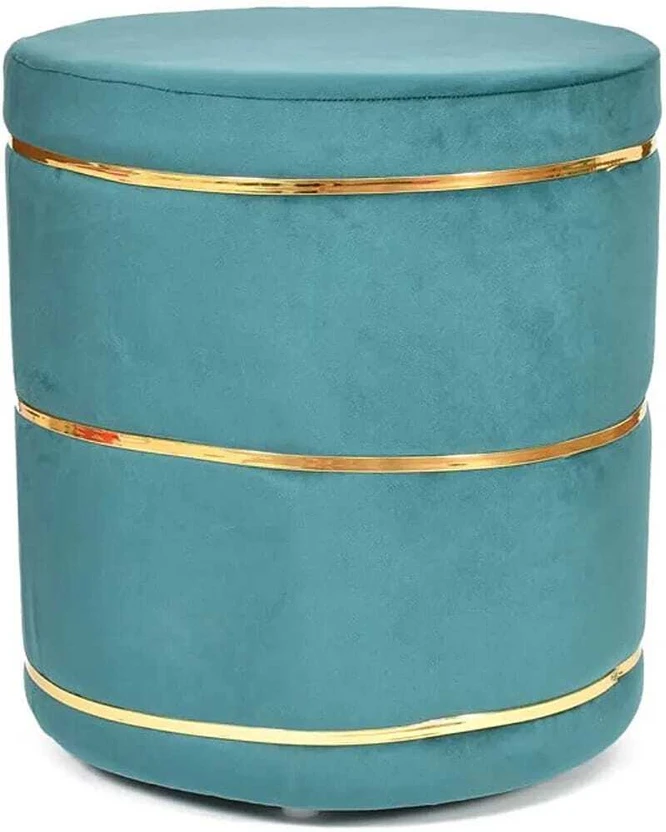 wooden luxury Fabric Pouf (Finish Color - Green-3, Pre Assembled)