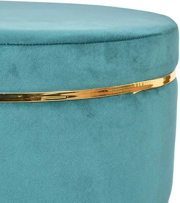 wooden luxury Fabric Pouf (Finish Color - Green-3, Pre Assembled)