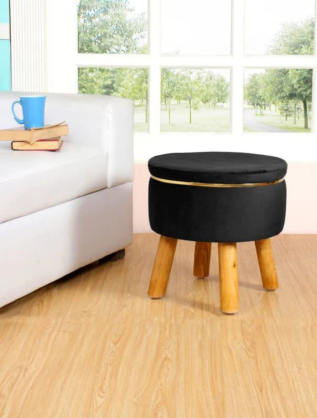 PLATINUMCRAFT Solid Wood Standard Ottoman (Finish Color - Black, ...more