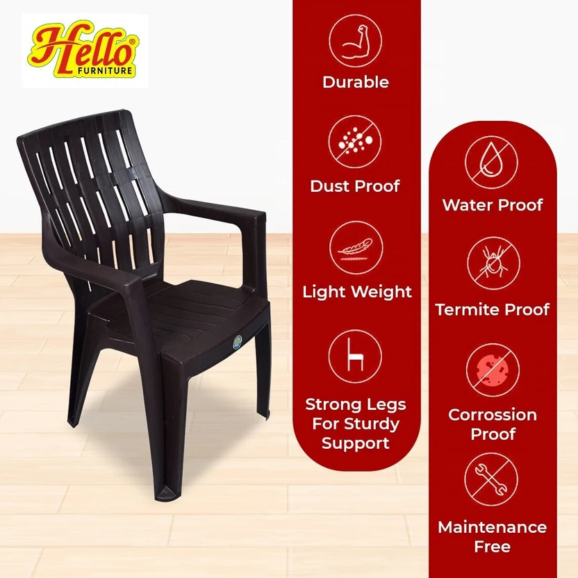 HELLO Plastic Table & Chair Set (Finish Color - Dark Brown, DIY(D...more