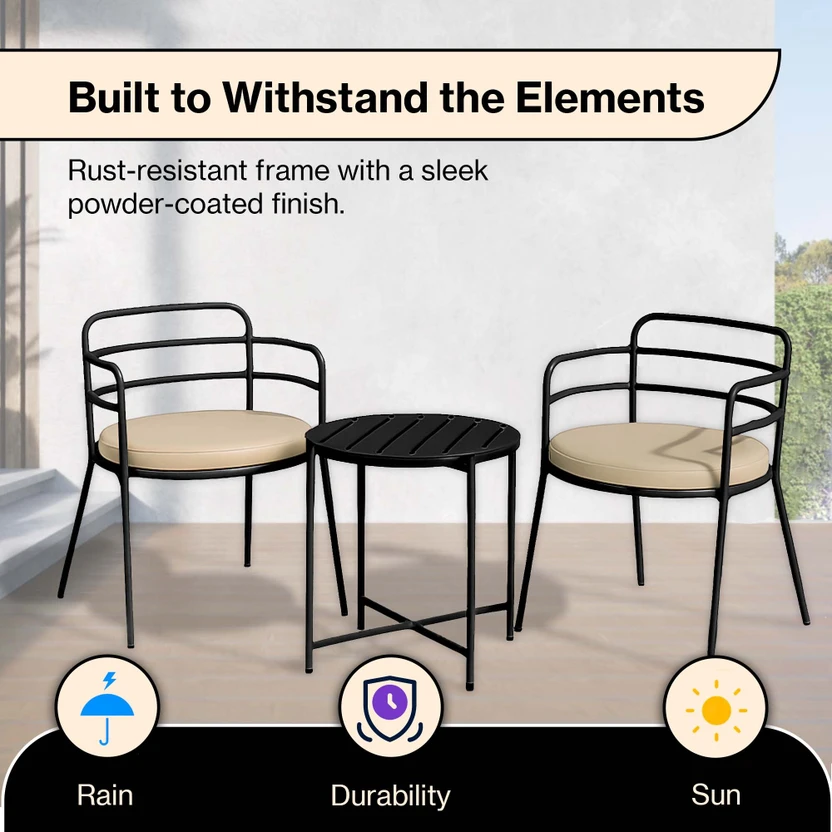 Flipkart Perfect Homes Metal Table & Chair Set (Finish Color - Bl...more