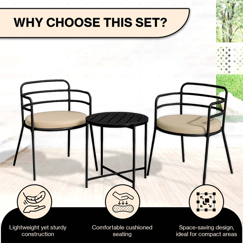 Flipkart Perfect Homes Metal Table & Chair Set (Finish Color - Bl...more