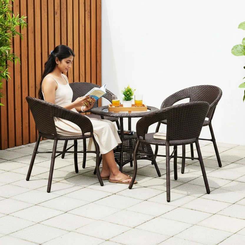 DEVOKO Metal Table & Chair Set (Finish Color - Dark Brown, Pre-as...more
