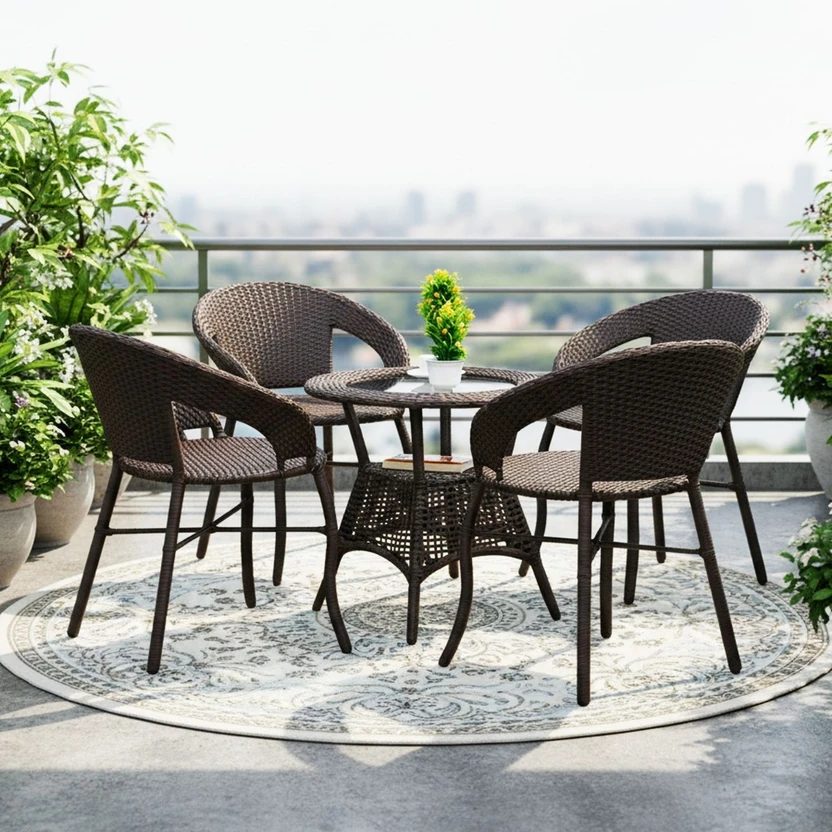 DEVOKO Metal Table & Chair Set (Finish Color - Dark Brown, Pre-as...more