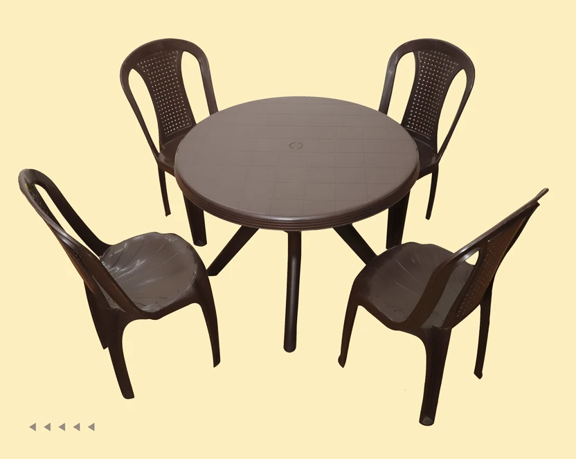 Outdoor Furniture HELLO Plastic Table & Chair Set (Finish Color - Dark Brown, DIY(D...more