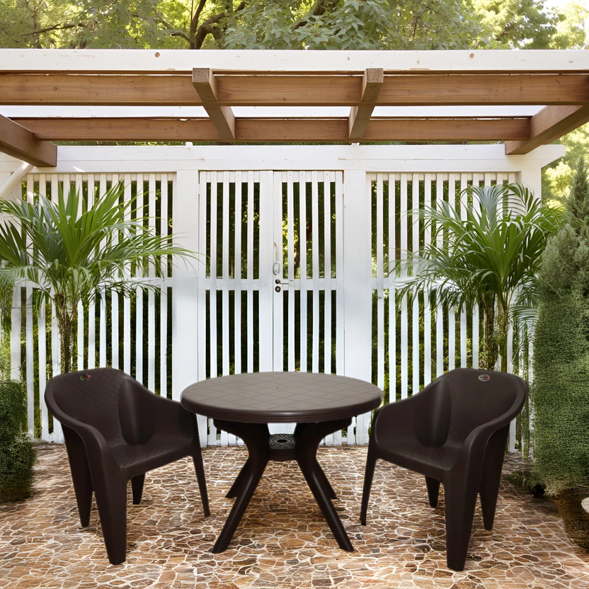 Outdoor Furniture HOMIBOSS Plastic Table & Chair Set (Finish Color - BROWN, Pre-ass...more