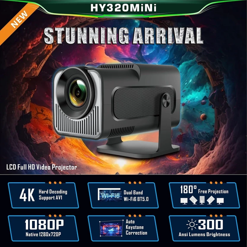 OnlyU HY320 Mini projector 4k android HD 11 WiFi 6/BT 5.0 Freesty...more