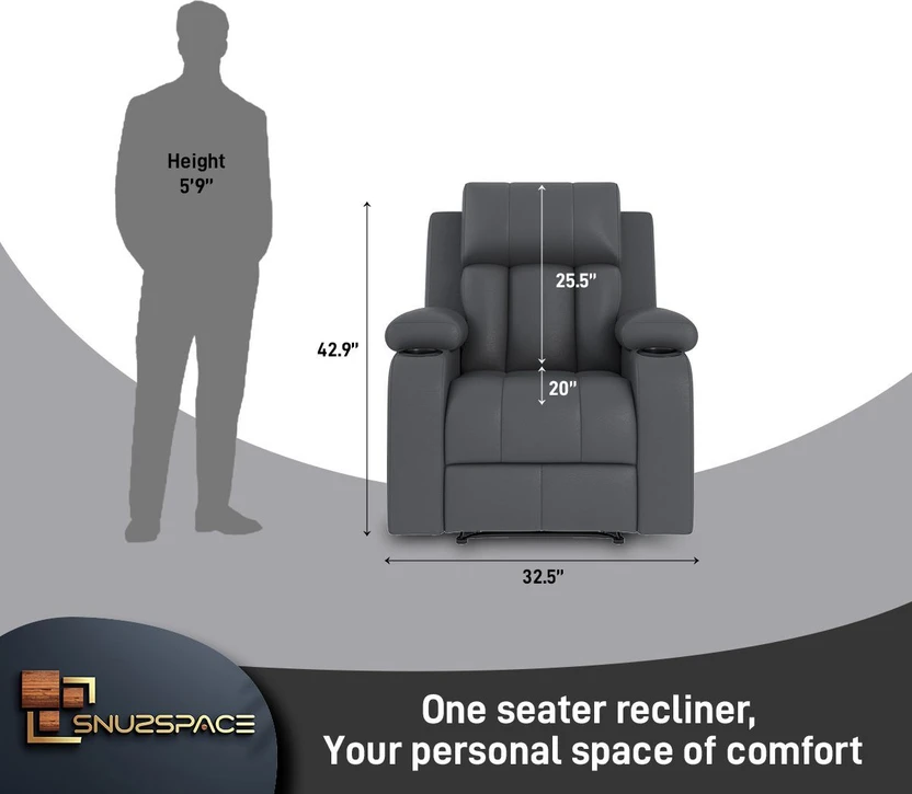 SNUZSPACE Leatherette Manual Recliner (Finish Color - Grey, DIY(D...more