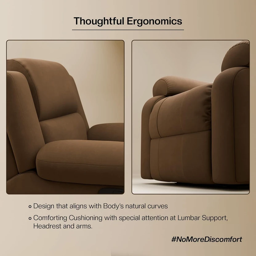 GREEN SOUL Comfy |Single Seater Recliner Sofa with Suede Fabric| ...more