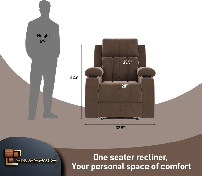 SNUZSPACE Fabric Manual Recliner (Finish Color - Brown, DIY(Do-It...more