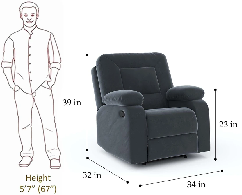 Atharv Homes Fabric Manual Recliner (Finish Color - Grey, DIY(Do-...more