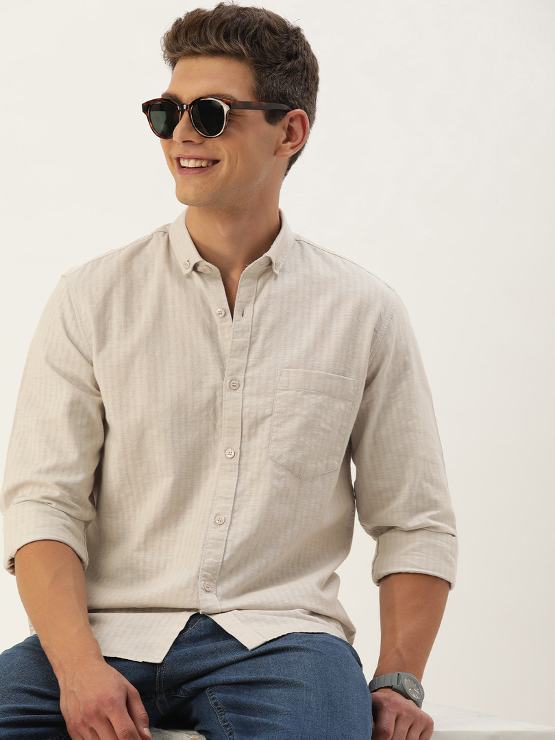 Mast & Harbour Men Standard Opaque Striped Casual Shirt