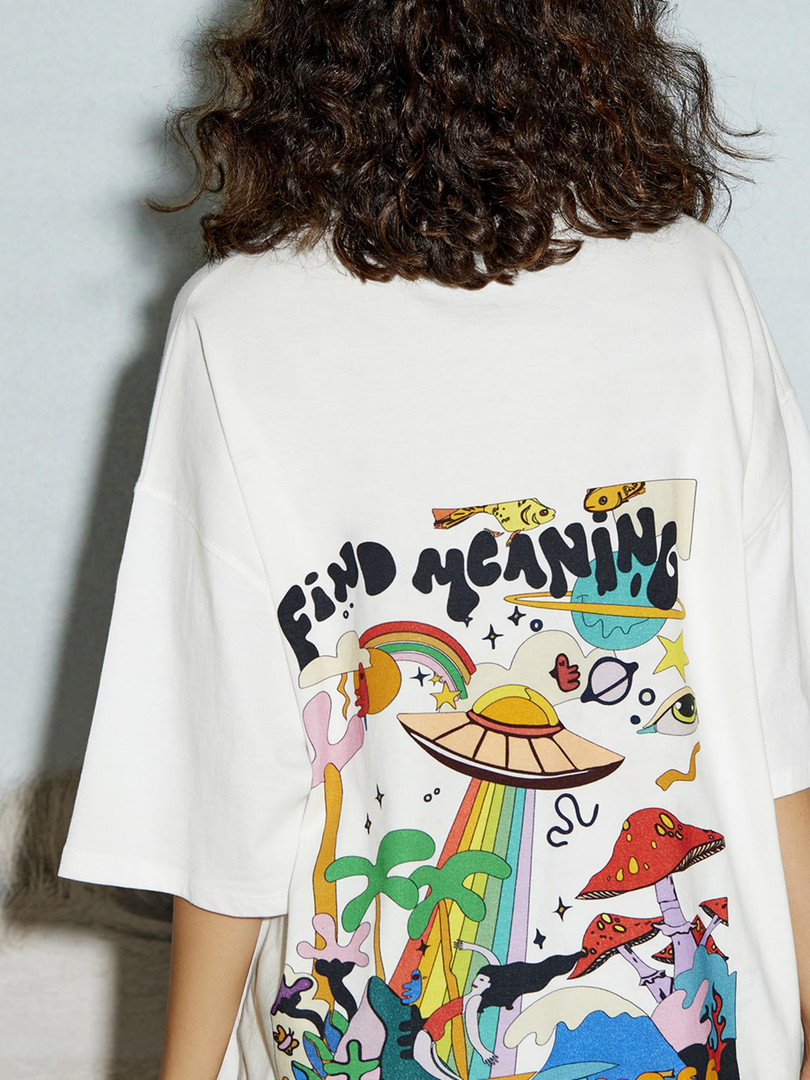 THE CLOTHING FACTORY Unisex Graphic Printed Drop Shoulder Sleeves Cotton Oversized T-shirt