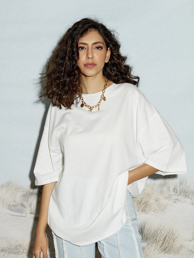 THE CLOTHING FACTORY Unisex Graphic Printed Drop Shoulder Sleeves Cotton Oversized T-shirt