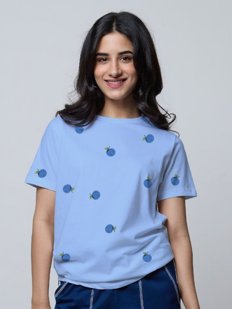 DKY Women Printed Round Neck Extended Sleeves Pockets T-shirt