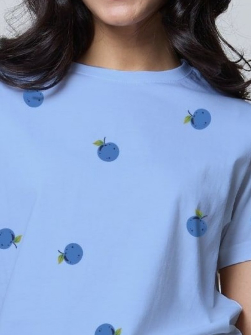 DKY Women Printed Round Neck Extended Sleeves Pockets T-shirt