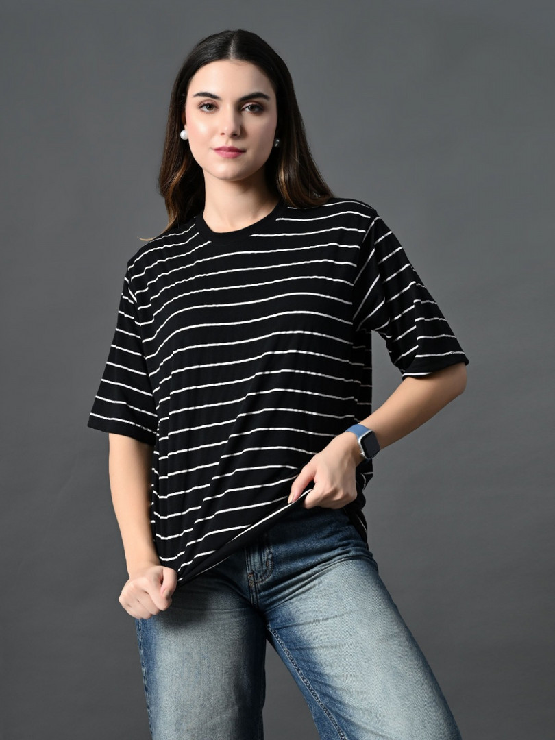 T-shirt CORSICA Women Bio Finish Striped Round Neck Cotton Relaxed Fit T-shirt
