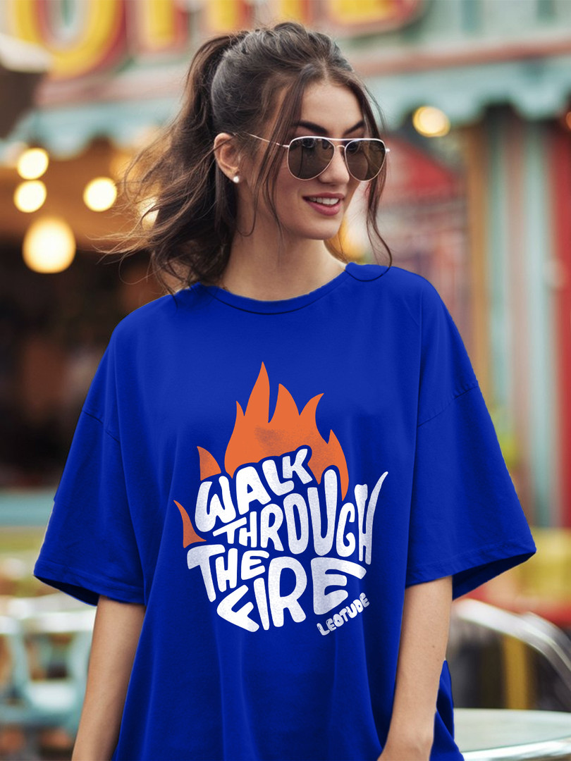 Leotude Women Typography Printed Round Neck Cotton Oversized T-shirt
