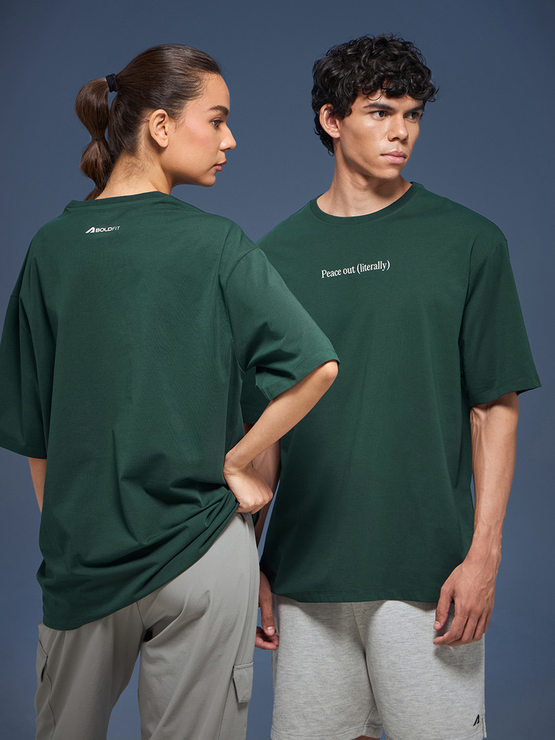 BOLDFIT Unisex Rapid-Dry Typography Printed Round Neck Oversized T-shirt