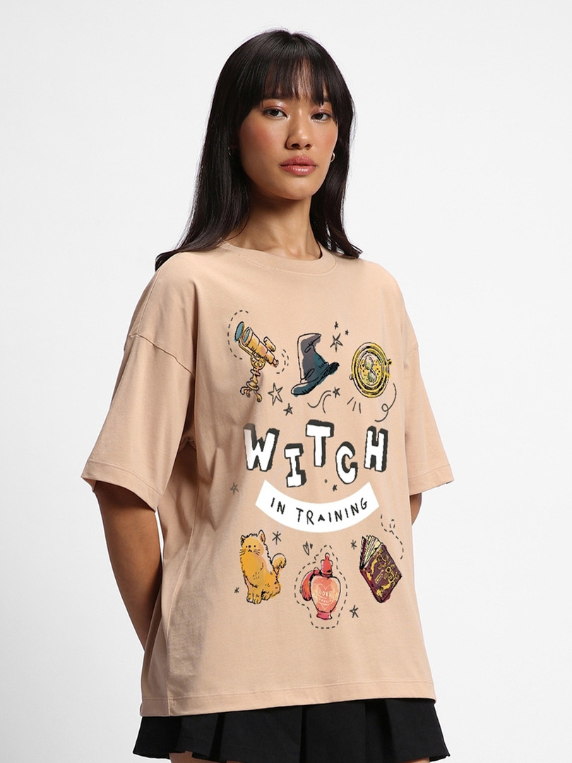 Bewakoof HARRY POTTER Harry Potter Printed Drop-Shoulder Sleeves Cotton Oversized T-shirt