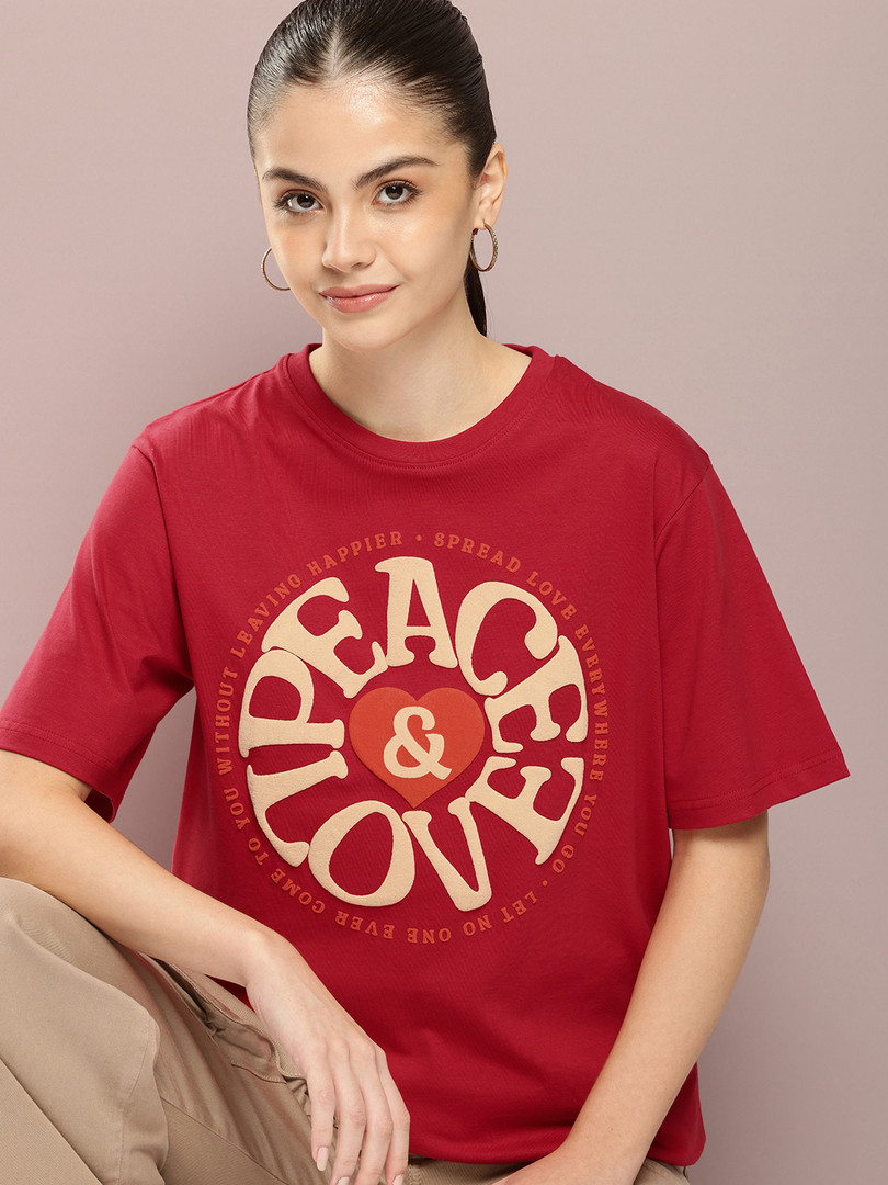 DILLINGER Women Graphic Printed Embossed Oversized T-shirt