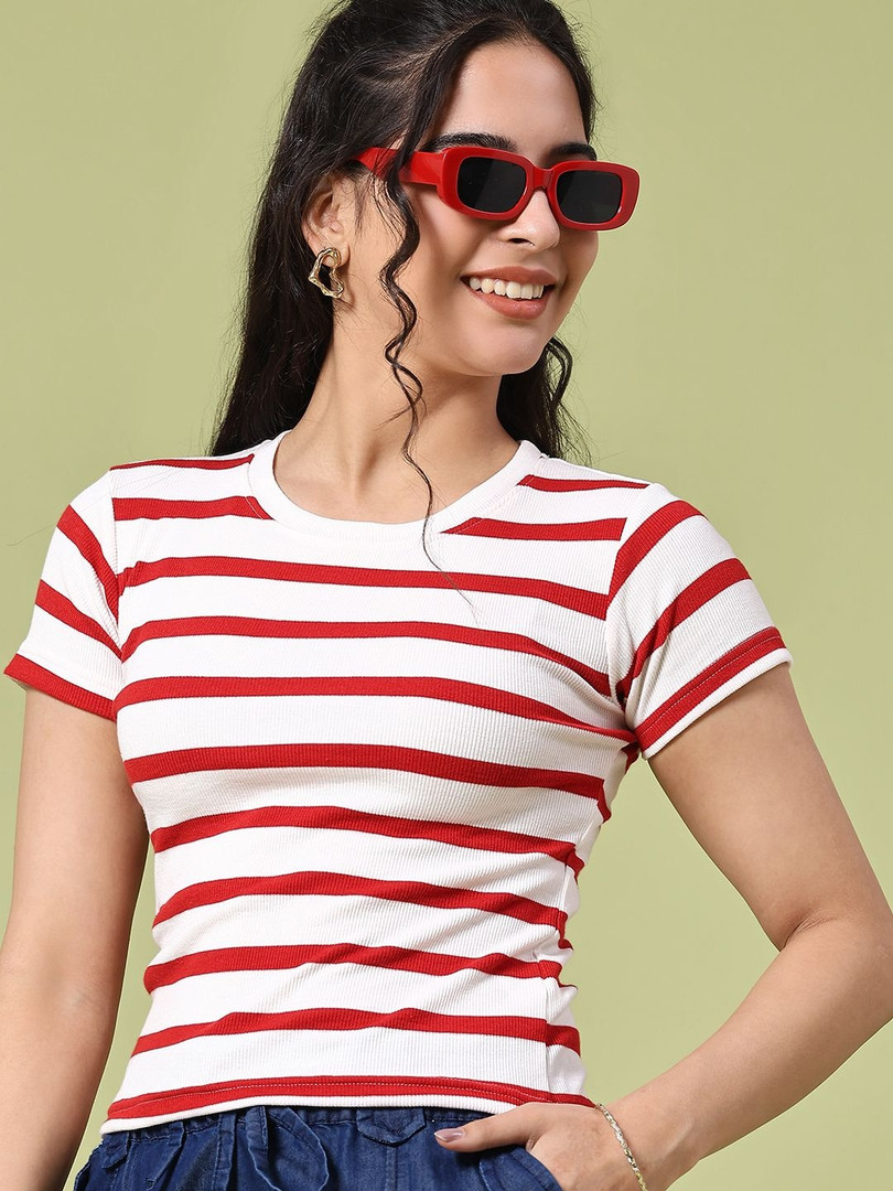 V-Mart Striped Short Sleeves Round Neck T-shirt