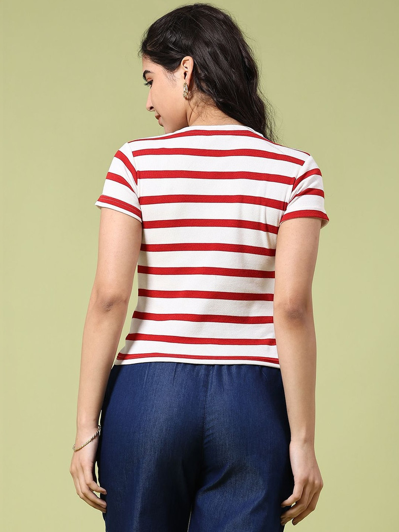 V-Mart Striped Short Sleeves Round Neck T-shirt