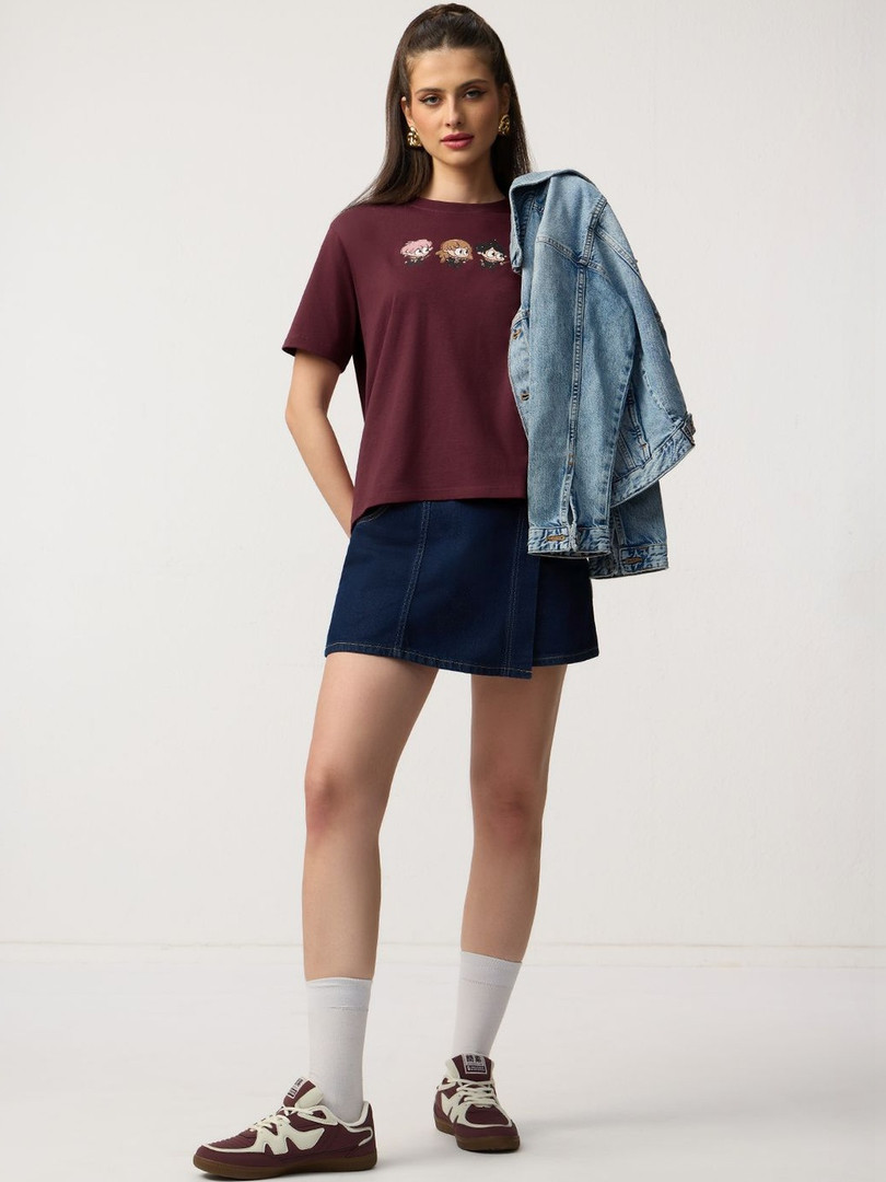 The Souled Store Women Printed Drop-Shoulder Sleeves T-shirt