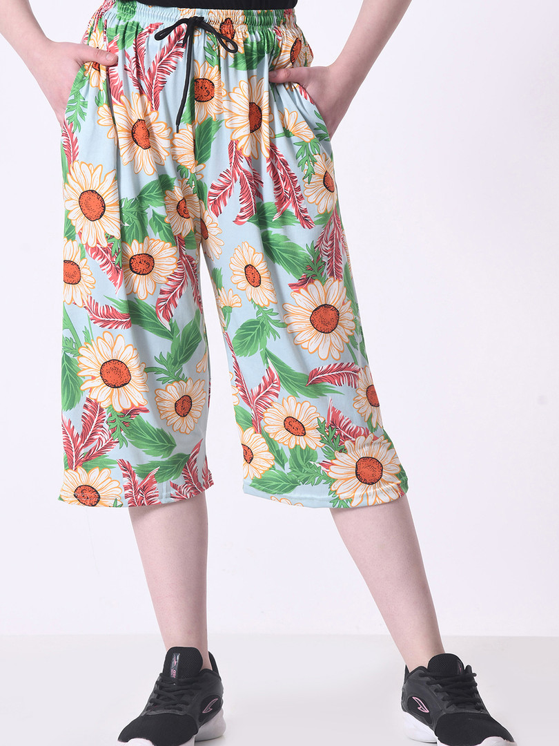 BAESD Pack of 2 Printed High-Rise Loos-Fit Capris