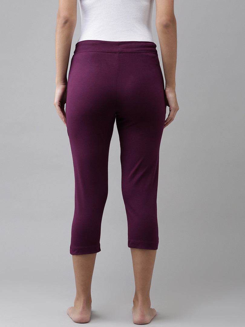 Van Heusen Women Potent Purple Solid Smart Tech Easy Stain Release Lounge Capris
