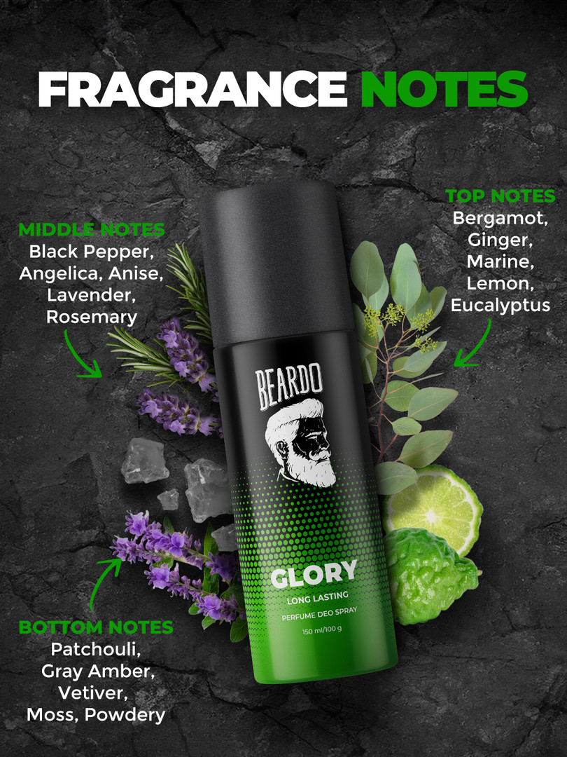 BEARDO Men Set of 3 Long Lasting Deo Spray 150ml/100g each - Bourbon + Pride + Glory