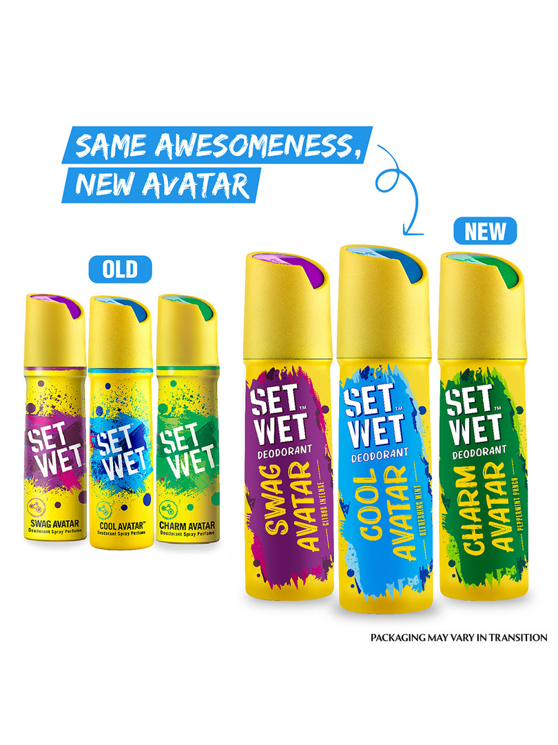 Set Wet Men Set of Cool - Charm & Swag Avatar Deodorant Body Spray Perfume - 150 ml Each