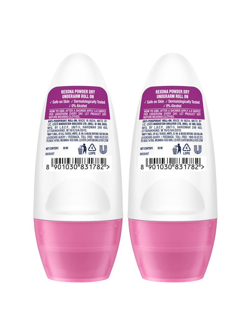 REXONA Rexona Women Set of 2 Powder Dry Underarm Roll On Deodorant - 50 ml each