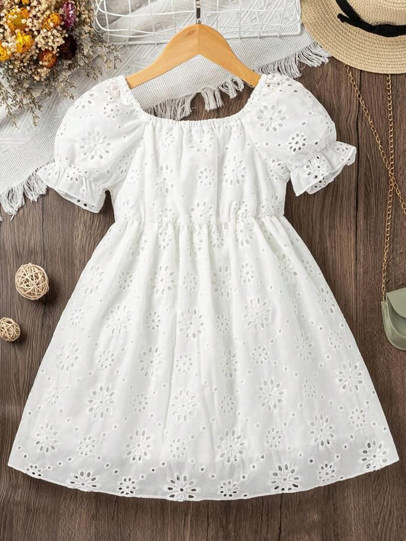 BAESD Girls Square Neck Schiffli Empire Dress