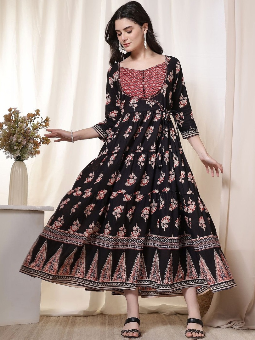 dresses GUDWEARS Womens Cotton Ethnic Dress Printed A-line Kurti Dress Casual Festive Wear Dresses