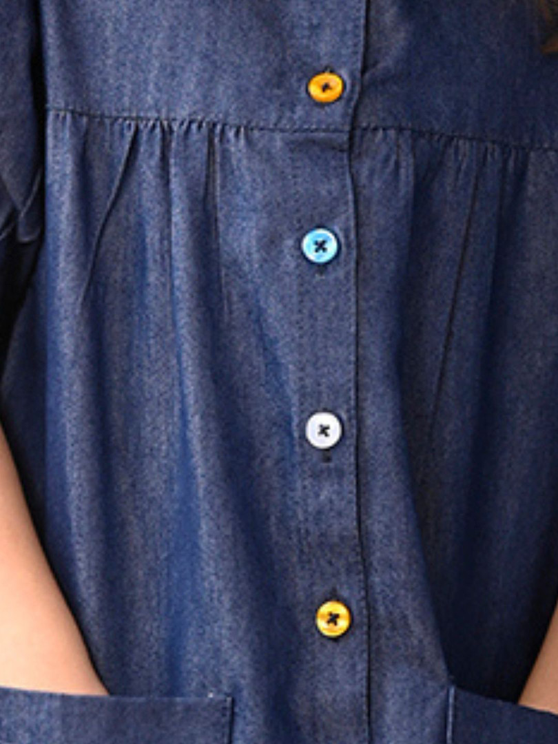 Superminis Girl Puff Sleeve Denim A-Line Dress