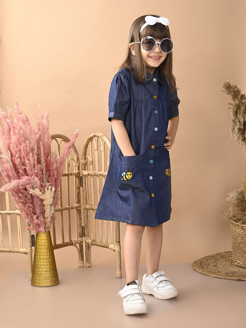 Superminis Girl Puff Sleeve Denim A-Line Dress