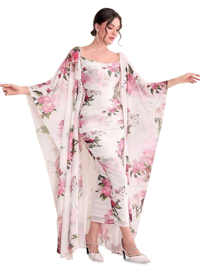4WRD by Dressberry Floral Print Kimono Sleeve Bodycon Midi Dress