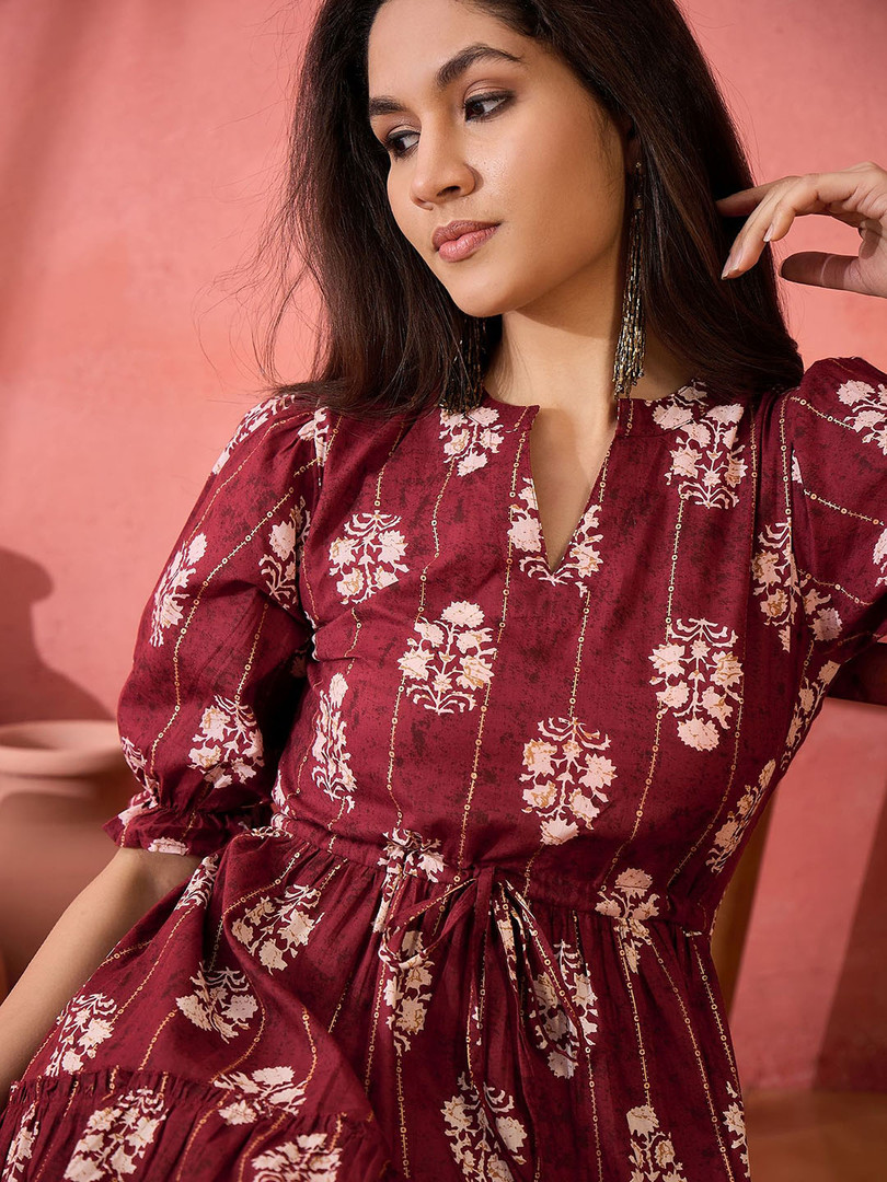 Sangria Printed Pure Cotton A-Line Ethnic Dress