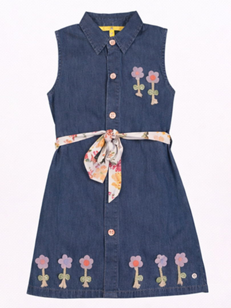 Gini and Jony Floral Applique Denim A-Line Dress