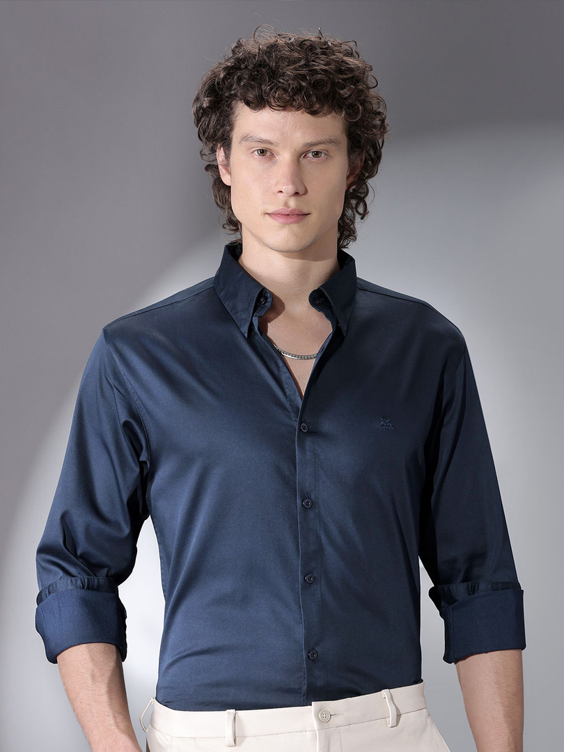 Beyoung Original Spread Collar Long Sleeves Wrinkle Free Satin Formal Shirt