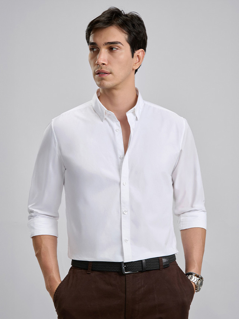formal-shirt KINGDOM OF WHITE Pure Cotton Concealed Button Down Shirt