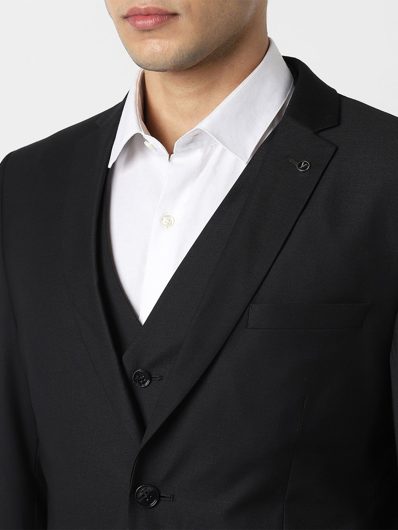 Van Heusen Peter England Elite Textured Slim-Fit Single-Breasted Three-Piece Formal Suits