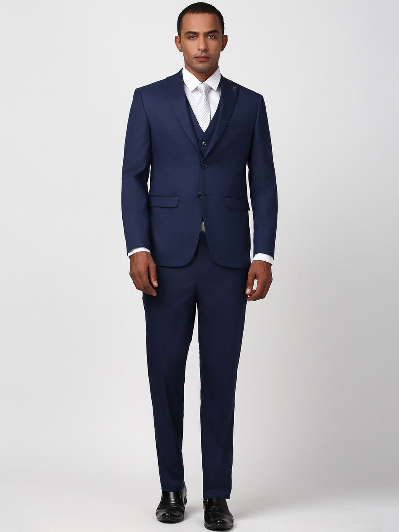 Peter England Elite Textured Slim-Fit Single Breasted Three-Piece Formal Suits