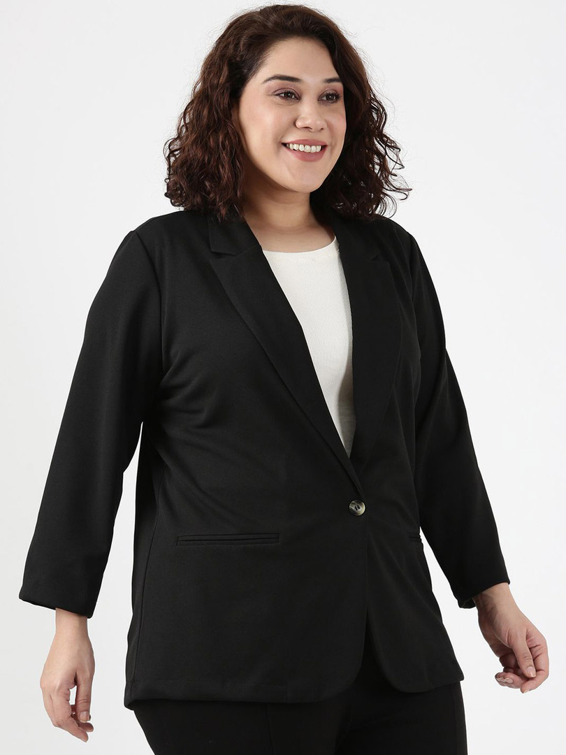 The Pink Moon Single-Breasted Black Scuba Crepe Formal Blazer