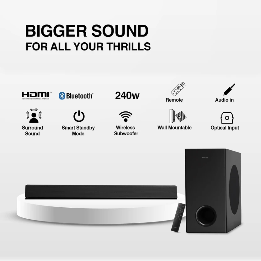 PHILIPS TAB7007/94 Dolby Digital with Wireless subwoofer 240 W Bl...more