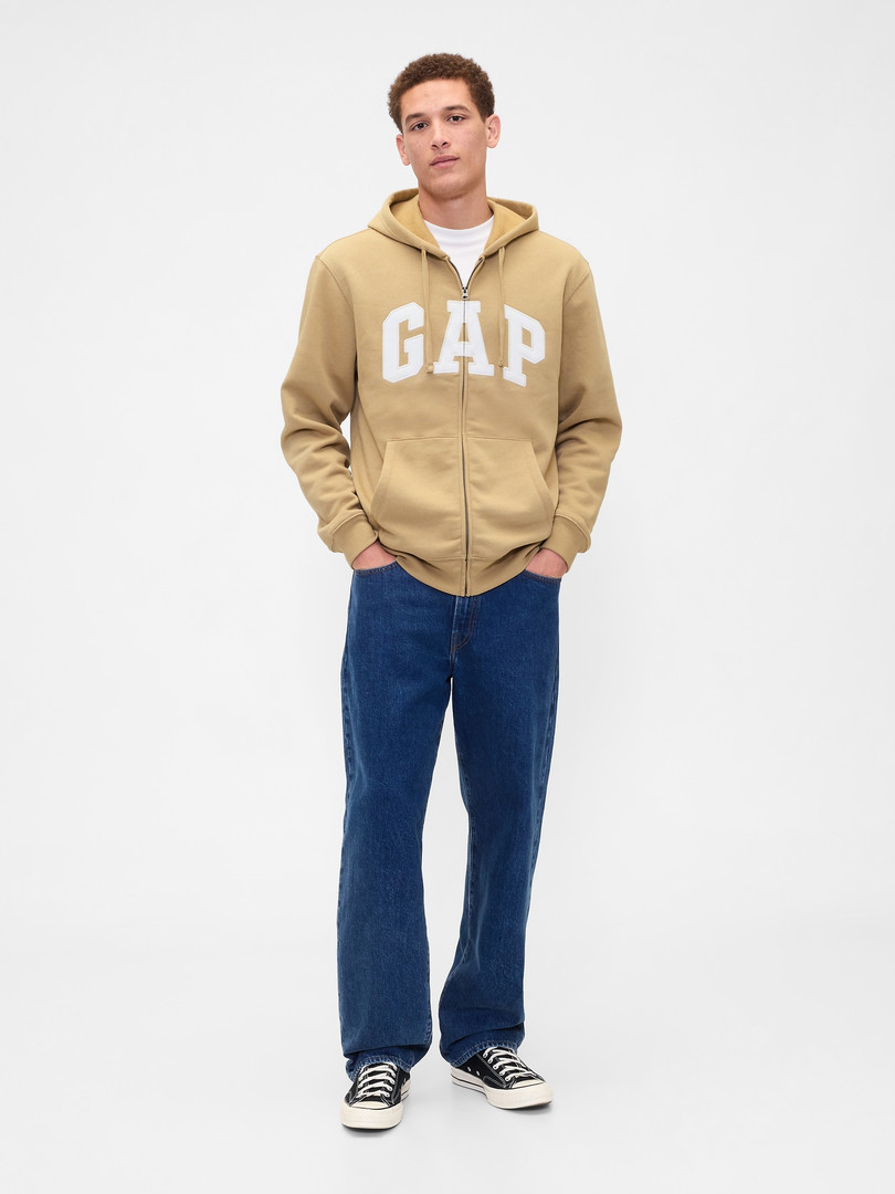 GAP Brand Logo Applique Printed Hooded Front-Open Sweatshirt