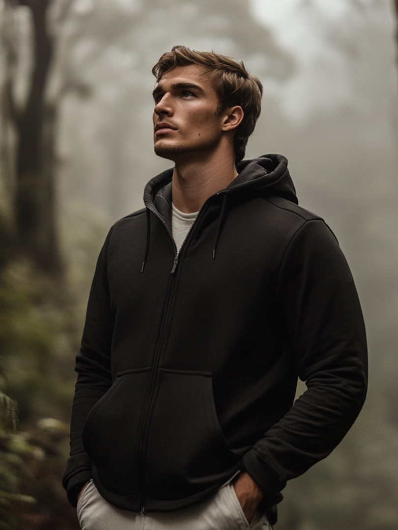 NOBERO Men Zipper Hooded Sweatshirt