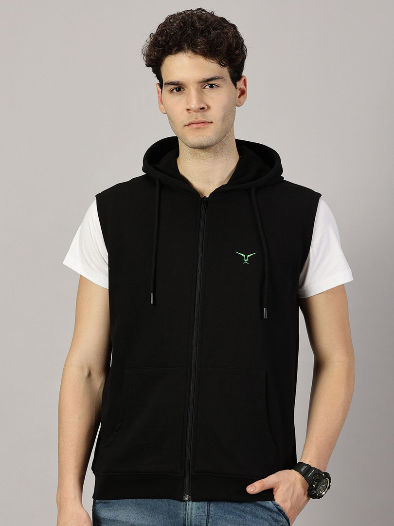 LEON Men Hooded Sleeveless Zipper Sweatshirt