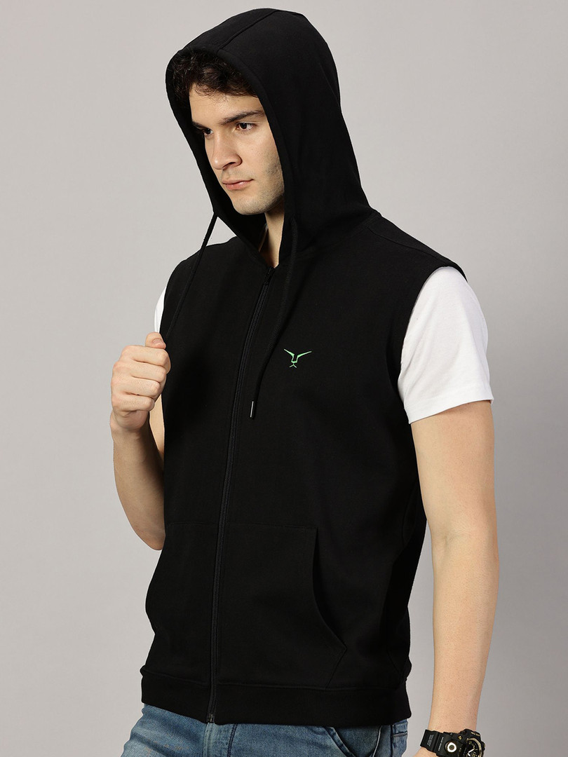 LEON Men Hooded Sleeveless Zipper Sweatshirt